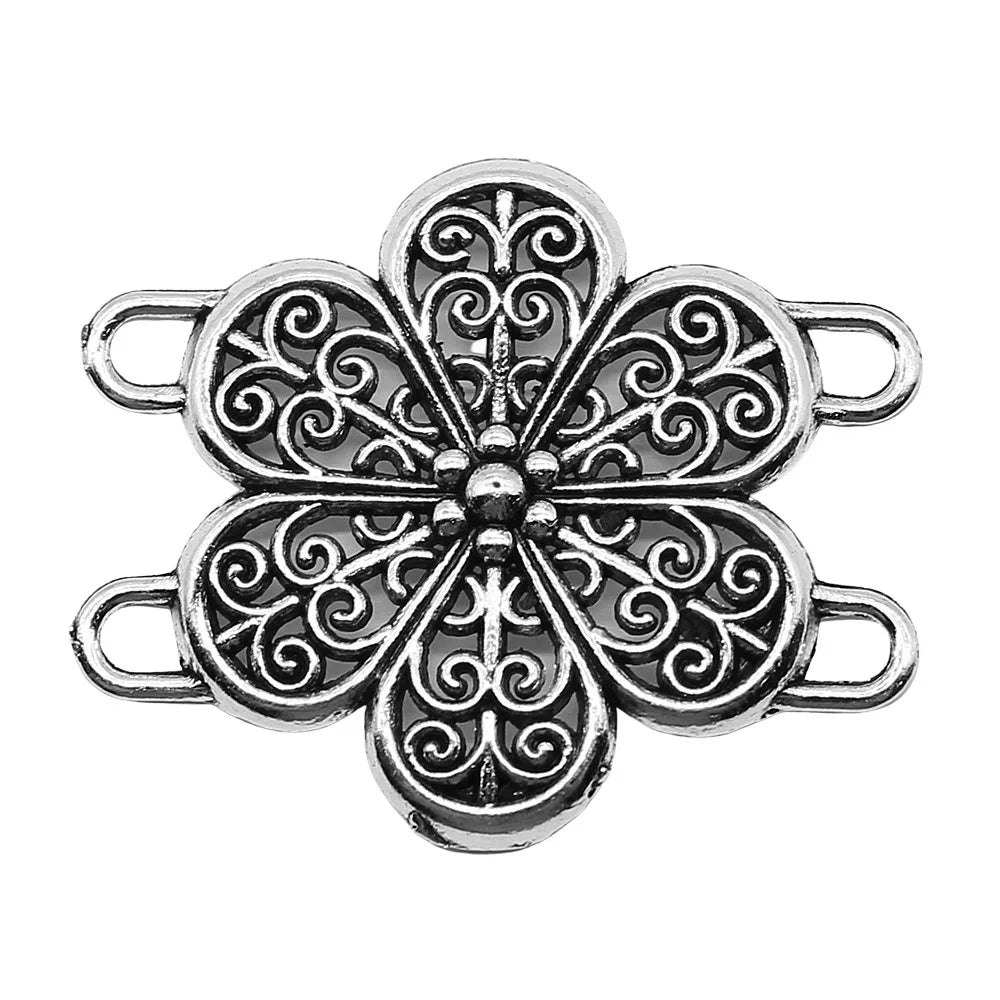 32x38mm 3.3g Antique Silver Zinc Alloy Four Hole Body Chain Connector Charm for Vintage Jewelry Making