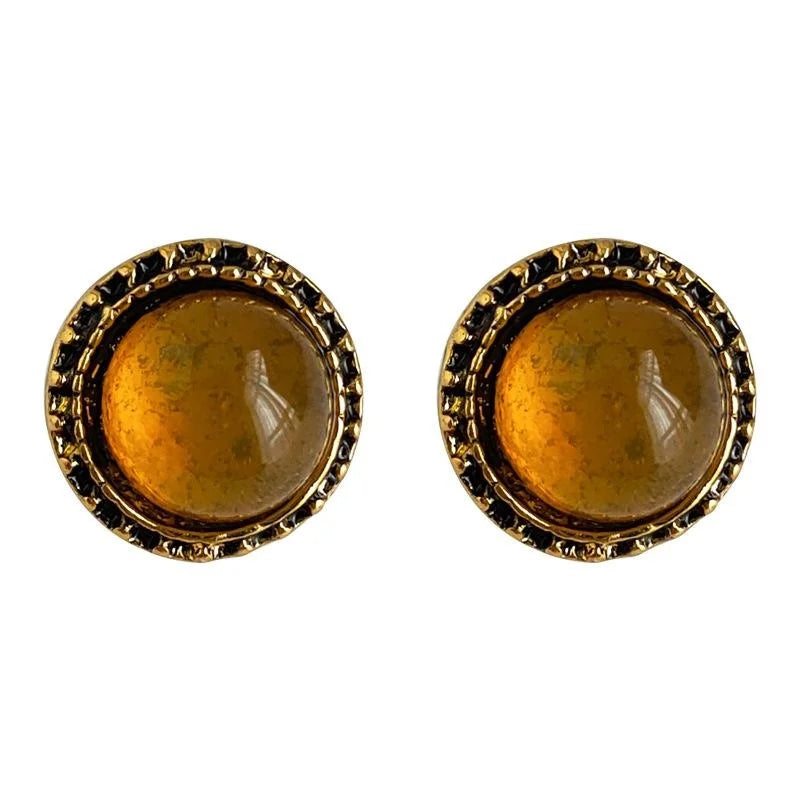 Vintage Maillard Style Antique Gold Plated Copper Round Geometric Stud Earrings For Women
