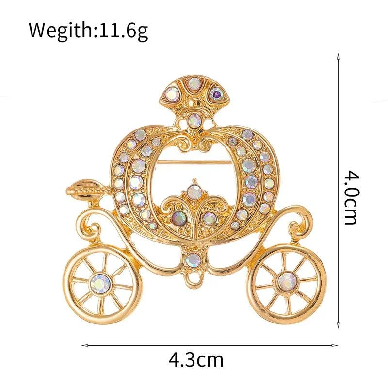 Vintage Pumpkin Carriage Rhinestone Alloy Brooch Elegant Women Lapel Pin Suit Accessory Halloween Gift