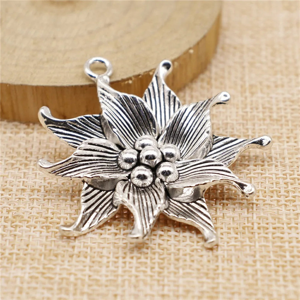 50x45mm 8.1g Antique Silver Zinc Alloy Flower Charm Pendant for DIY Handmade Jewelry Making