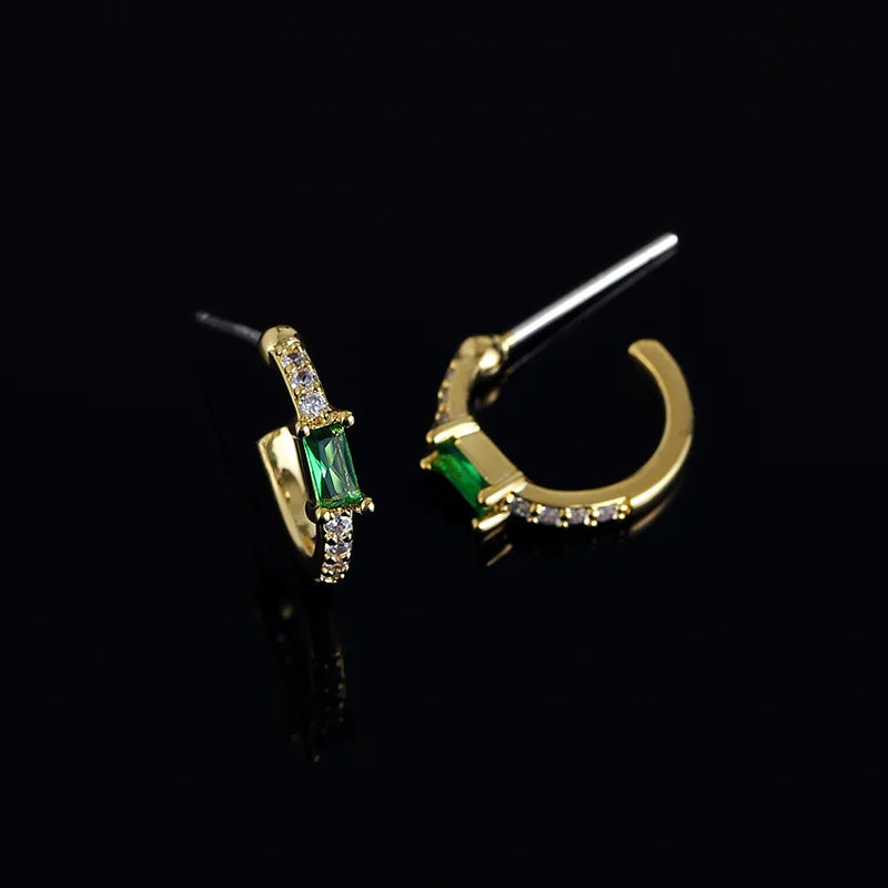 Elegant Green Zircon Spiral Hoop Stud & Clip On No Piercing Gold Alloy Rhinestone Ear Cuff Earrings