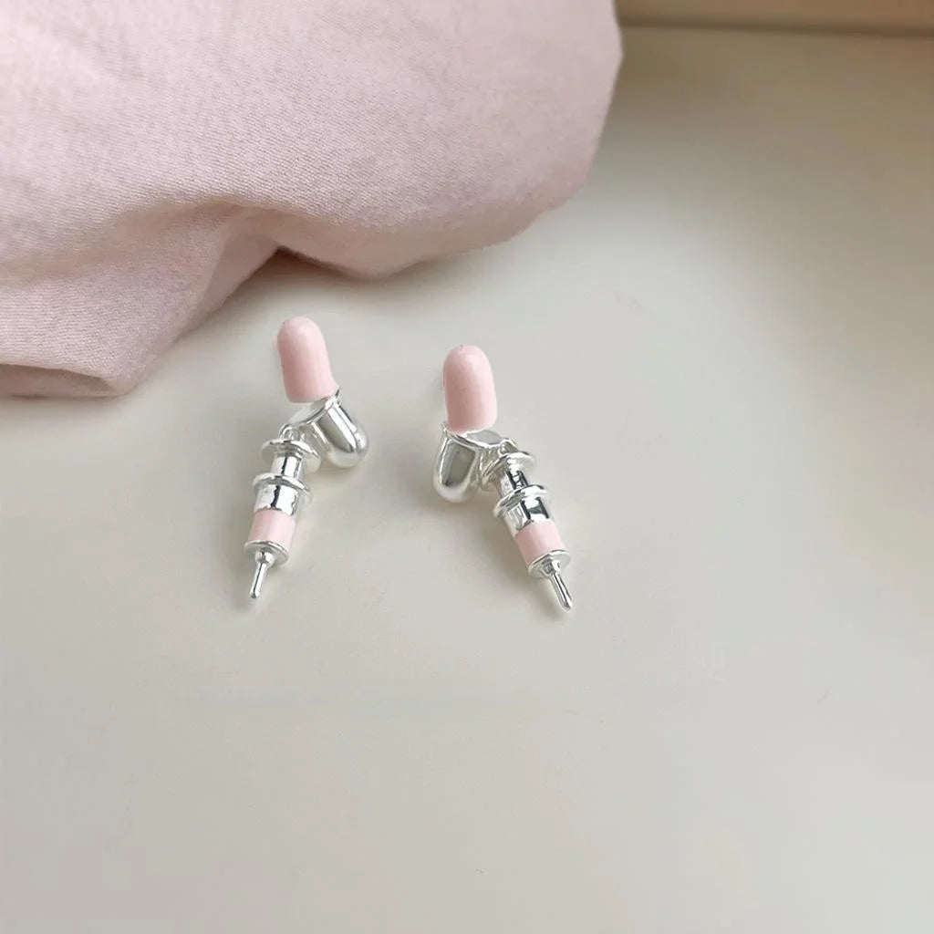 Designer Pink Capsule Drop Earrings Copper Irregular Geometric Sweet Cool Style