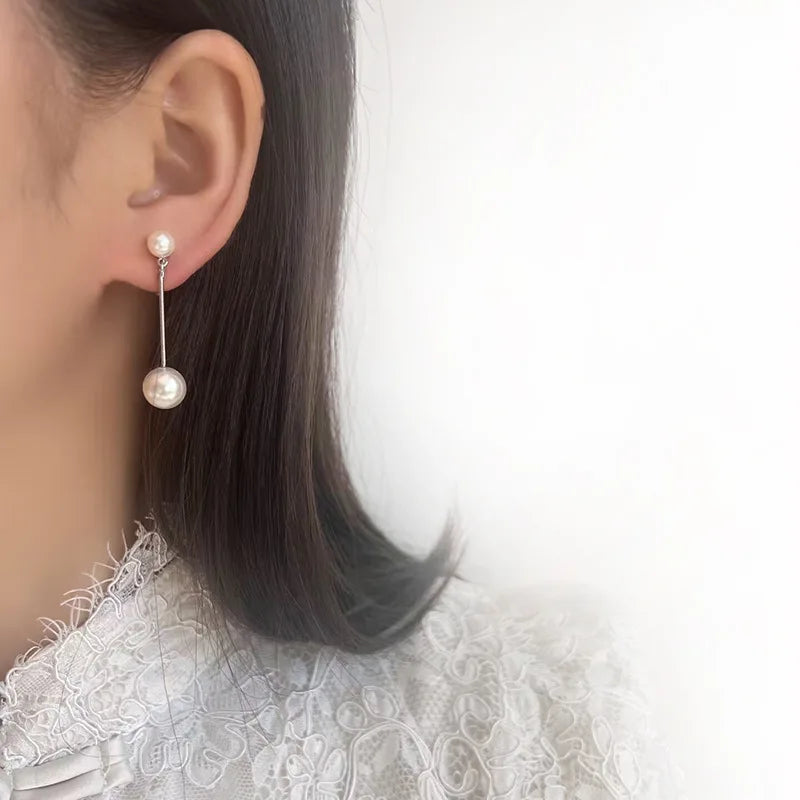 Elegant Spiral Pearl Tassel Drop Stud & Clip On No Piercing Silver Alloy Women's Fashion Earrings