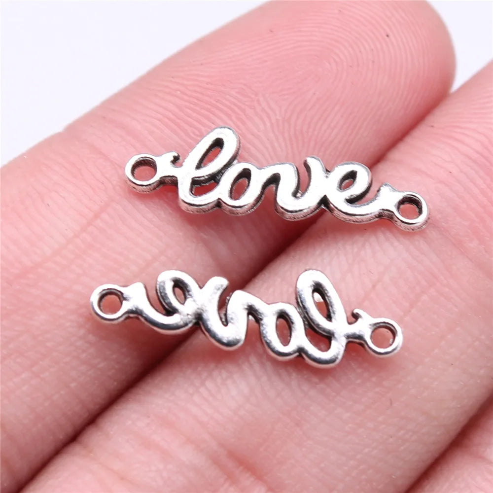 21x7mm 0.52g Antique Silver Zinc Alloy Love Letter Connector Charm for DIY Bracelet Necklace Making