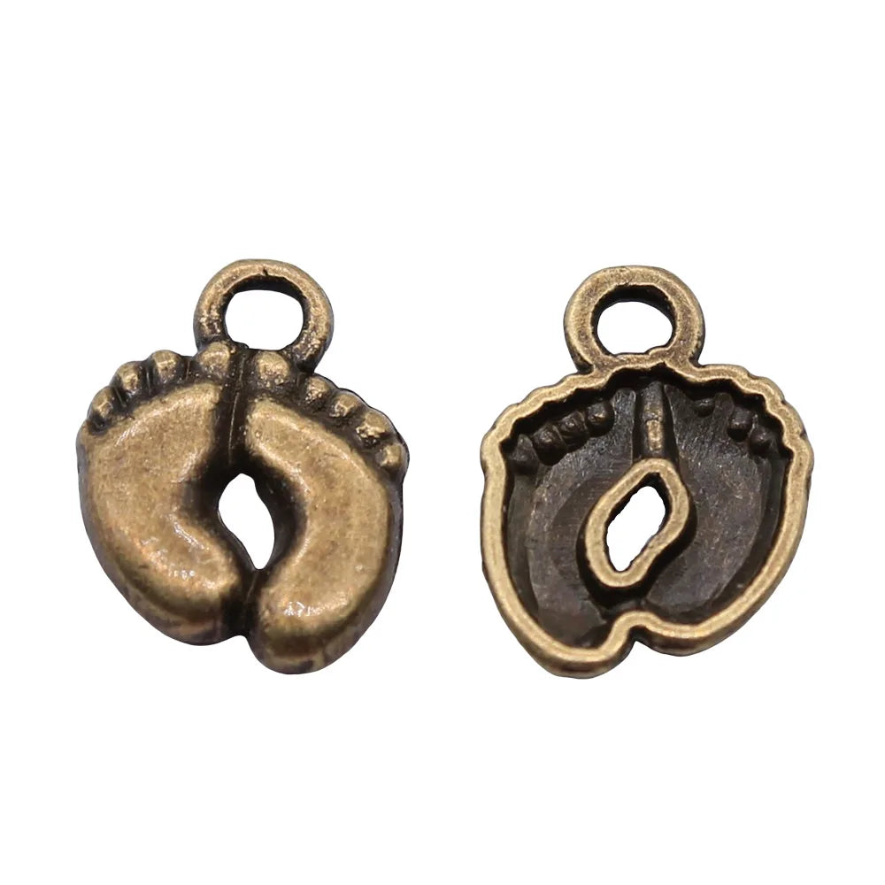13x10mm 0.7g Multicolor Zinc Alloy Baby Footprint Angel Theme Charm Pendant for DIY Jewelry Making