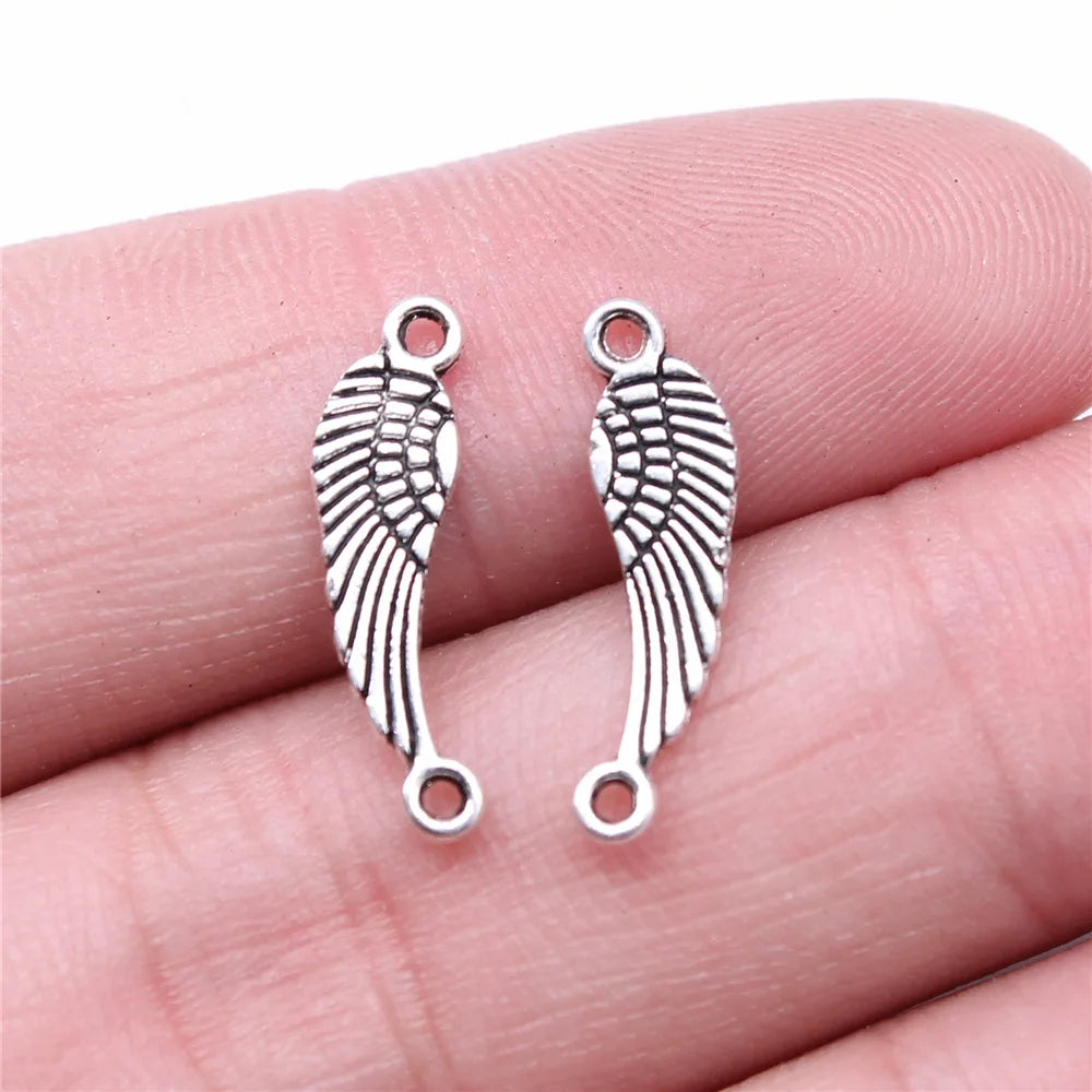 19x5mm 0.4g Antique Silver Zinc Alloy Wing Connector Charm Pendant for DIY Jewelry Making