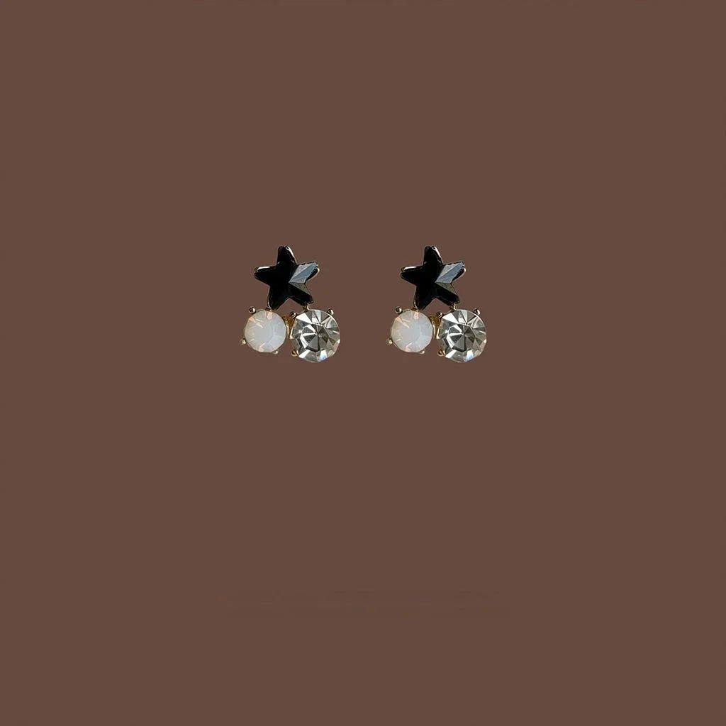 Sweet Cool Star Stud Earrings Copper Glass Crystal Minimalist Fashion Jewelry For Women