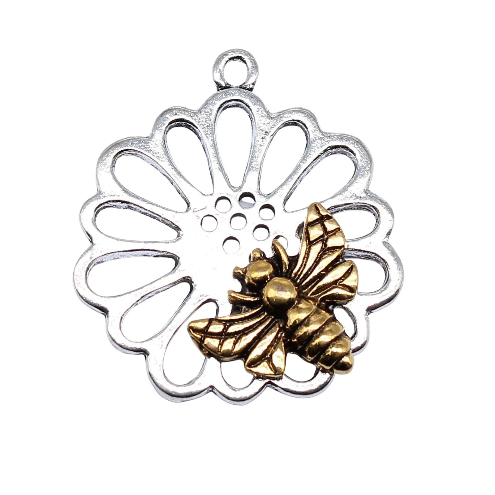 33x29mm 4.4g Antique Silver Zinc Alloy Bee Collecting Honey Charm Pendant for DIY Jewelry Making
