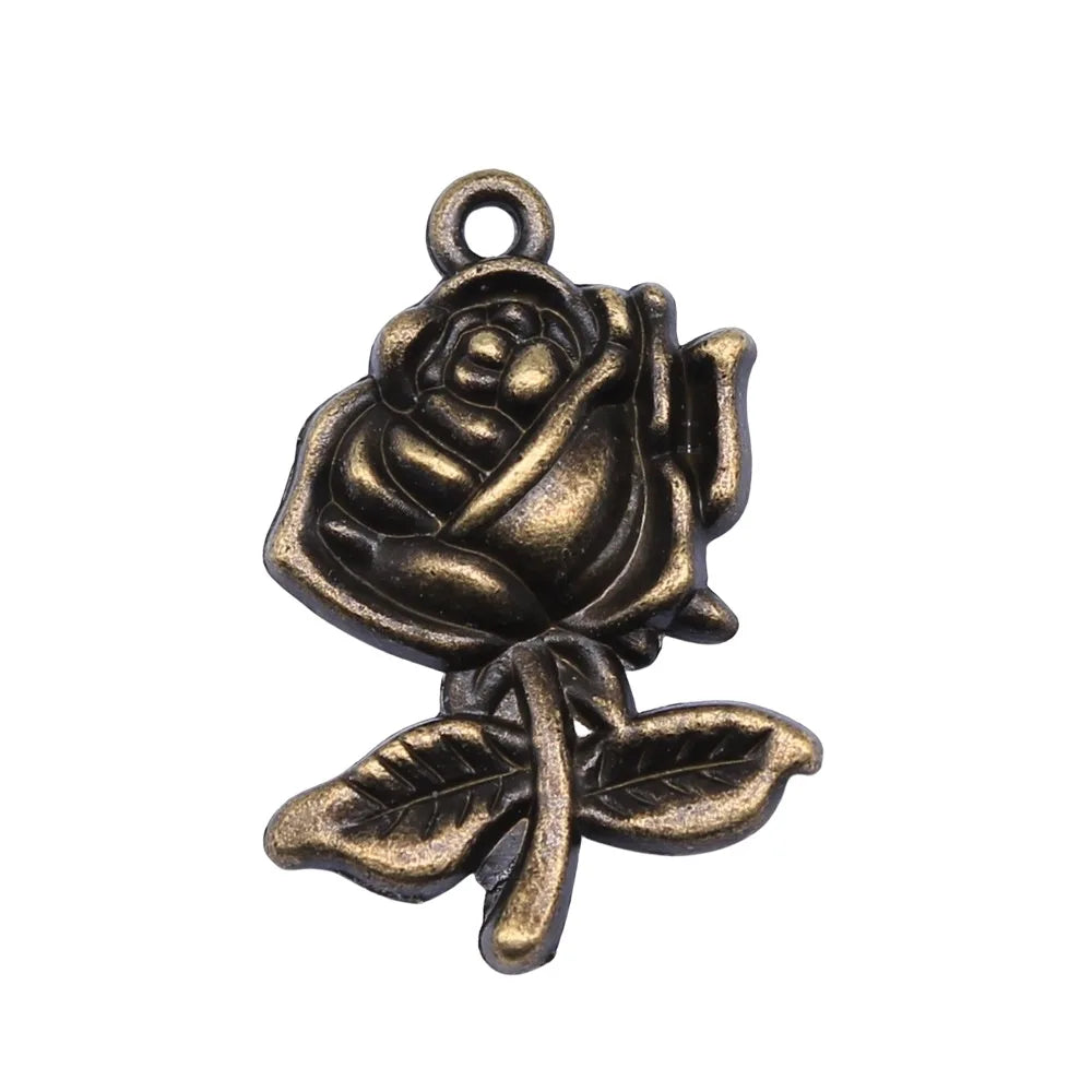 25x17mm 1.8g Multicolor Zinc Alloy Rose Flower Charm Pendant for DIY Bracelet Necklace Making