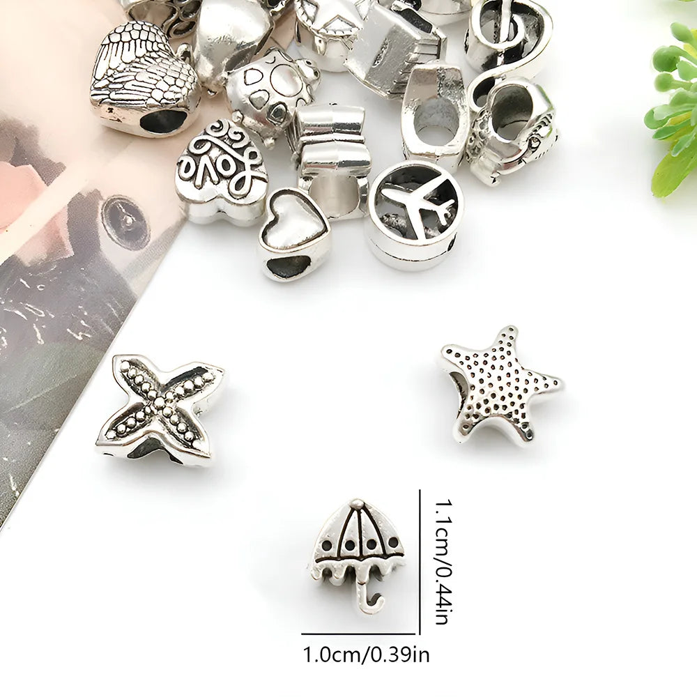 Antique Silver Zinc Alloy Large Hole Spacer Beads for DIY Bracelet Bangle Jewelry