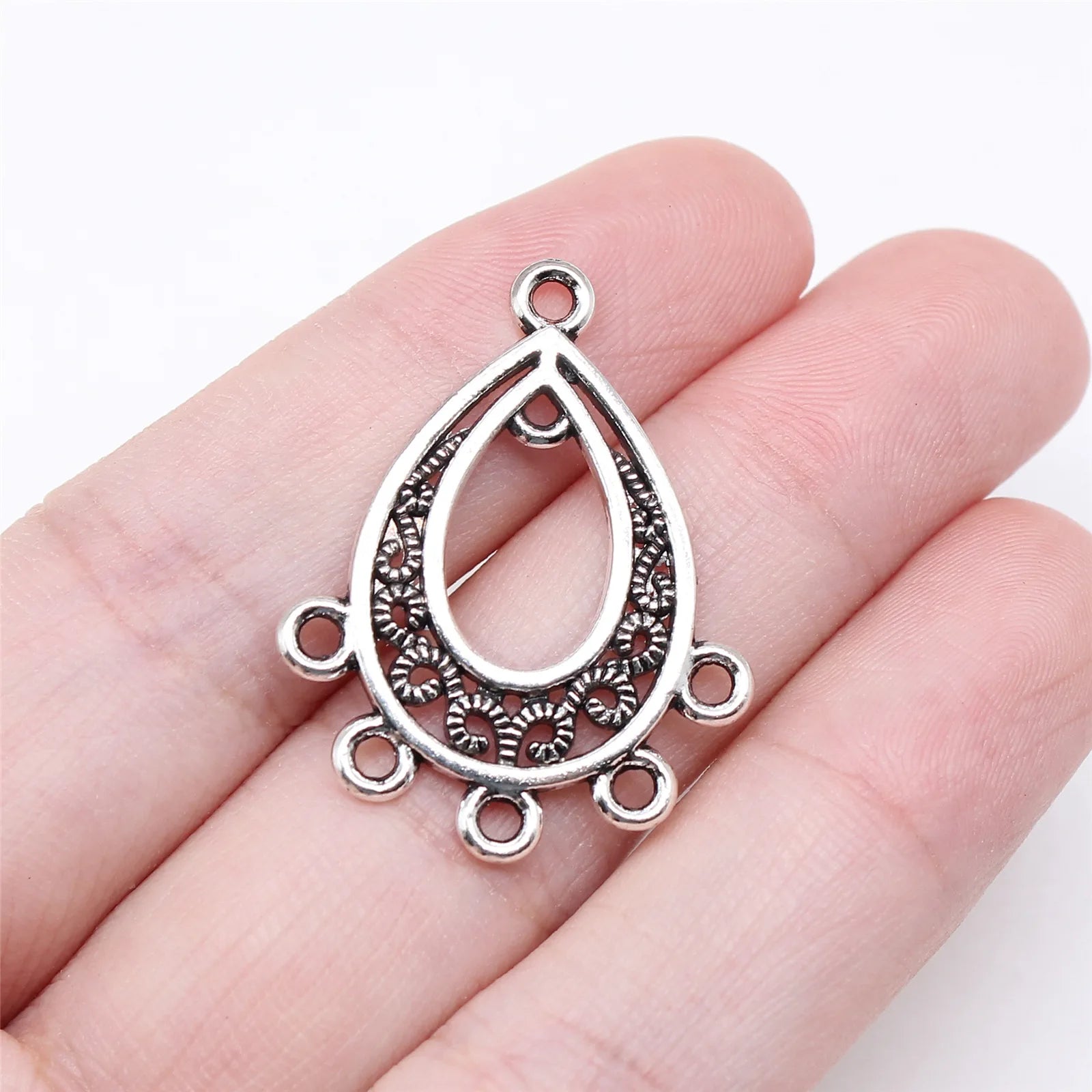 30x24mm 1.6g Antique Silver Zinc Alloy Teardrop Earring Connector Charms for DIY Earrings