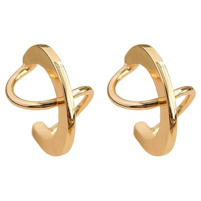 14K Gold Plated Copper Geometric Hoop Stud Earrings For Women Minimalist Luxury Style