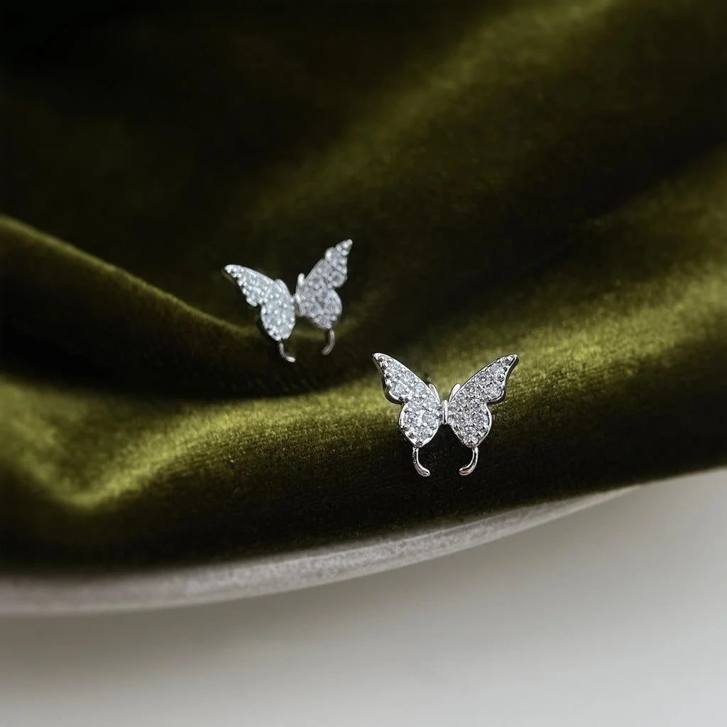 Minimalist Copper Micro Pave Zircon Butterfly Stud Earrings For Women Cartilage Jewelry