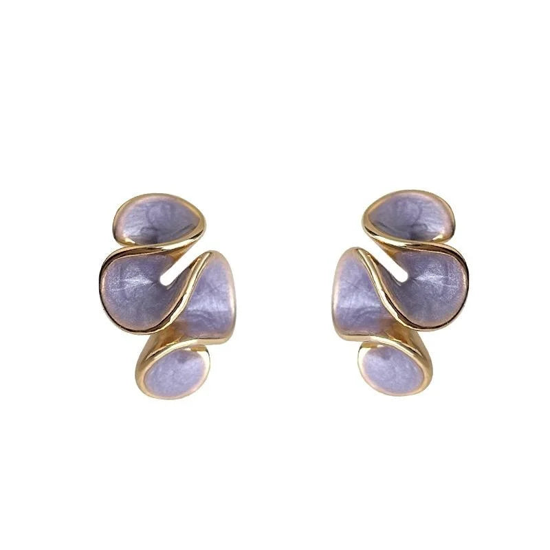 Sweet 14K Plated Copper Enamel Geometric Floral Stud Earrings