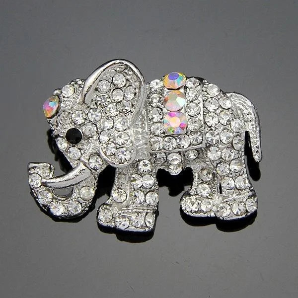 Luxury Rhinestone Elephant Brooch Pin, Silver Alloy Animal Lapel Corsage For Women Suit Accessory Gift