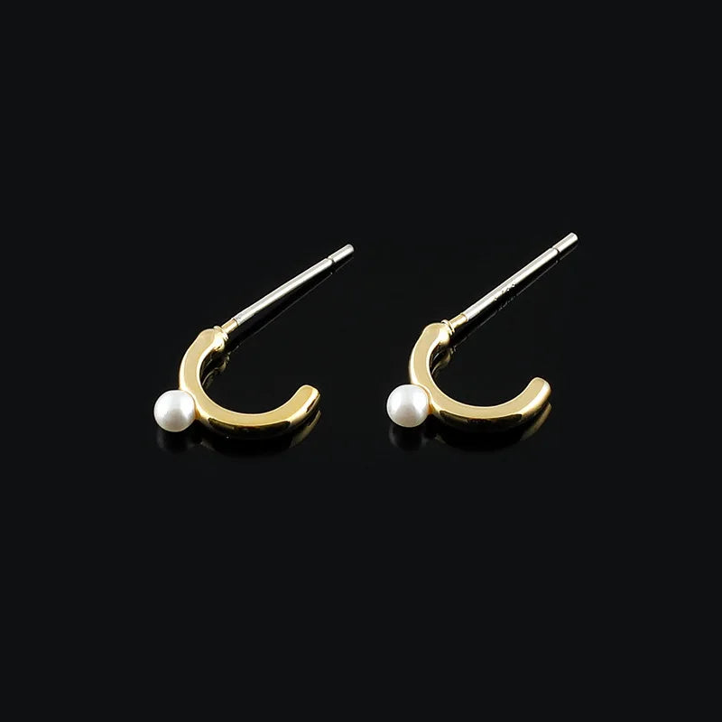 Elegant Gold Alloy Spiral Hoop Pearl Stud & Clip On No Piercing Ear Cuff Korean Style Earrings