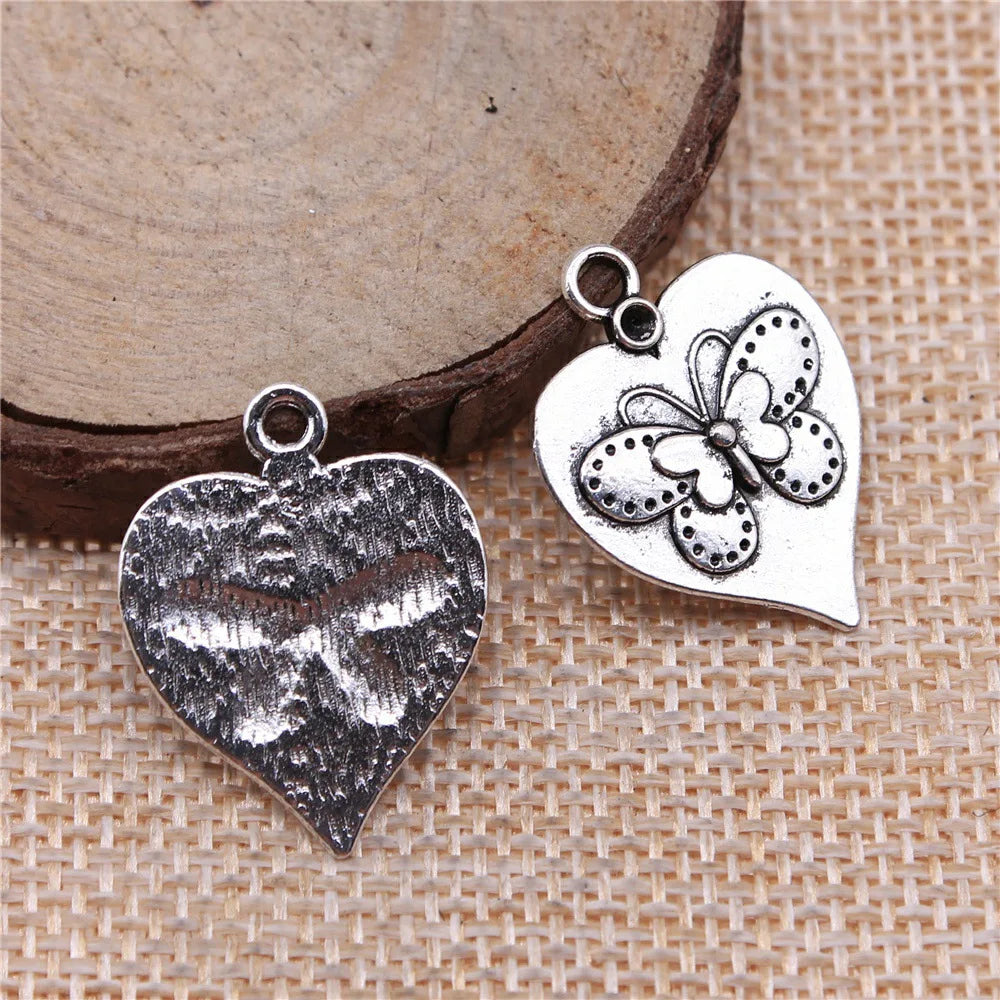 25x20mm 1.9g Antique Silver Zinc Alloy Butterfly Heart Charm Pendant for Necklace Bracelet Making