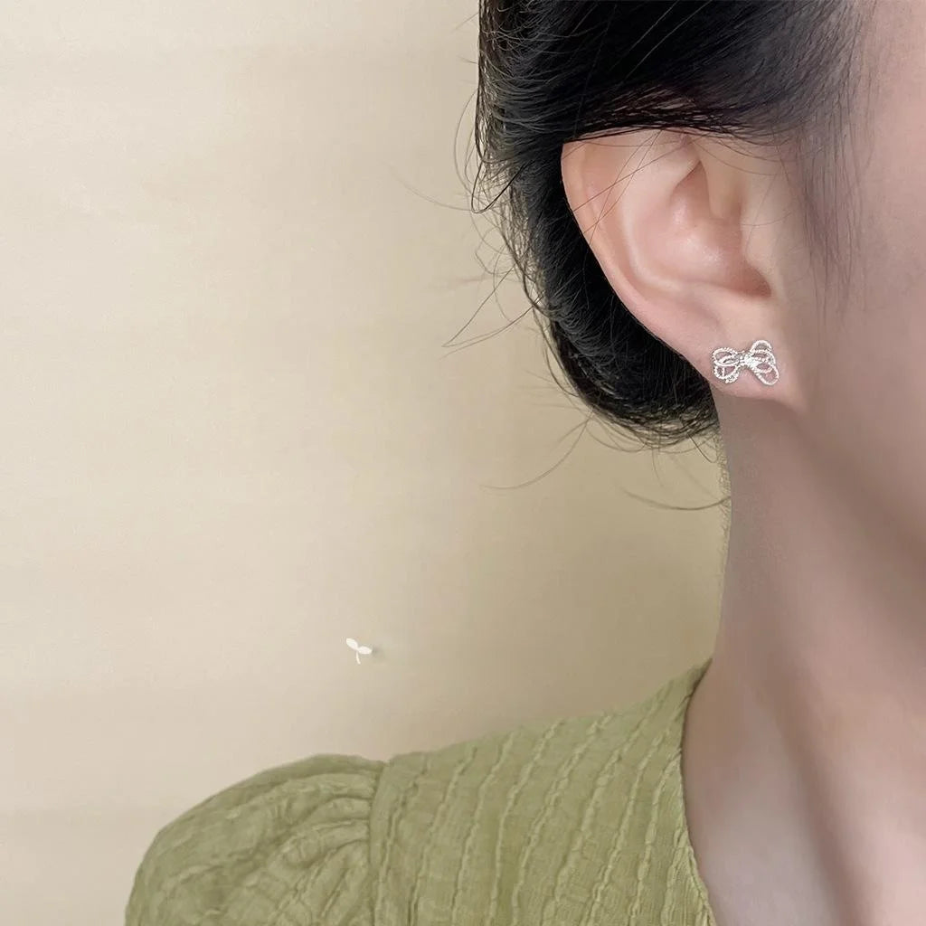 Minimalist Copper Twisted Rope Knot Bow Stud Earrings For Women Elegant Commuter Jewelry