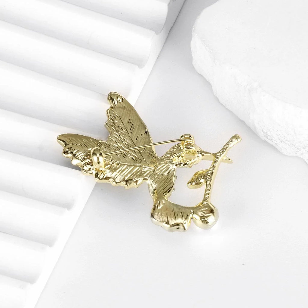 Elegant Enamel Hummingbird Brooch With Rhinestones And Pearl Charm, Luxury Lapel Pin Corsage Gift