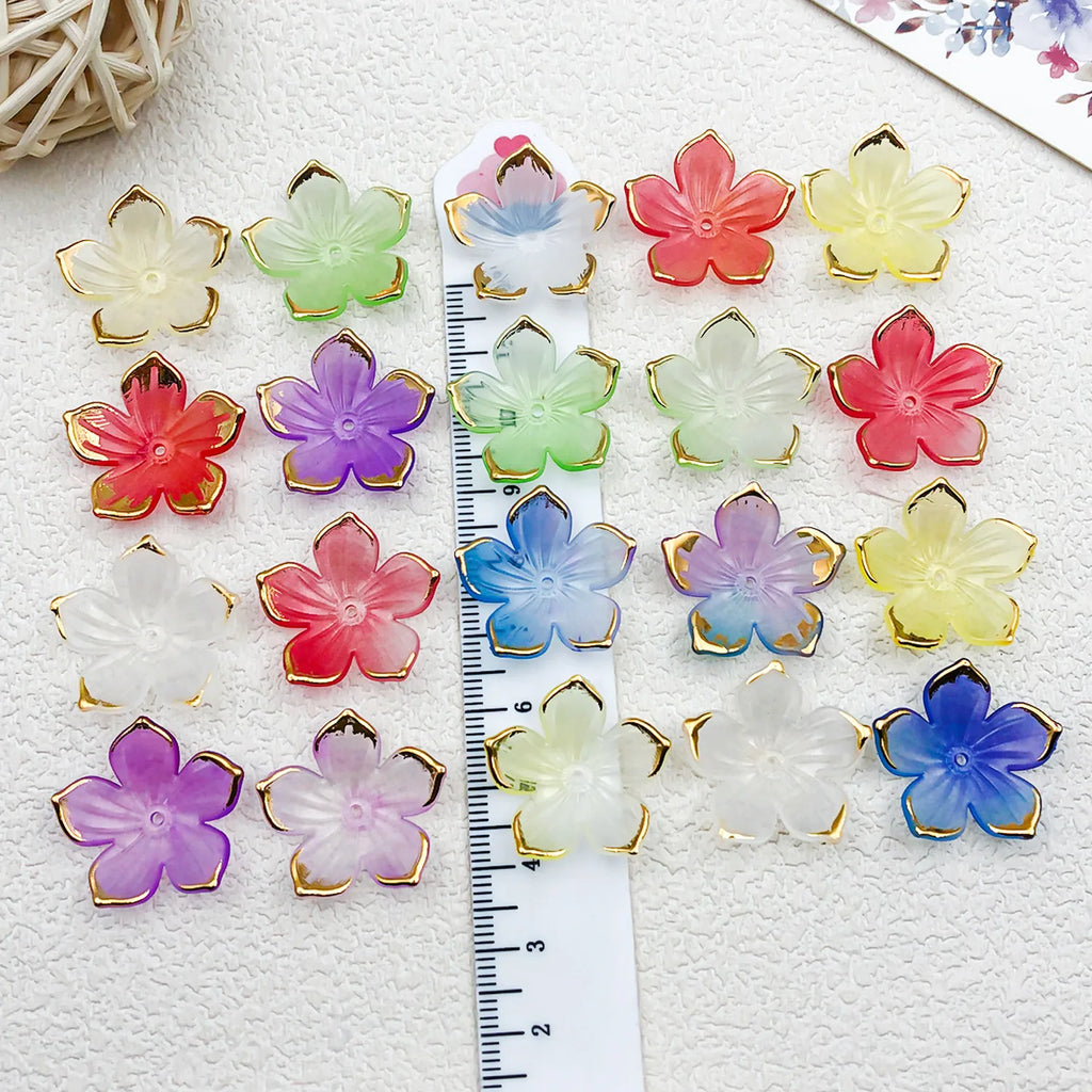 Gradient Acrylic Sakura Five Petal Flower Loose Beads for DIY Hairpin Jewelry Making