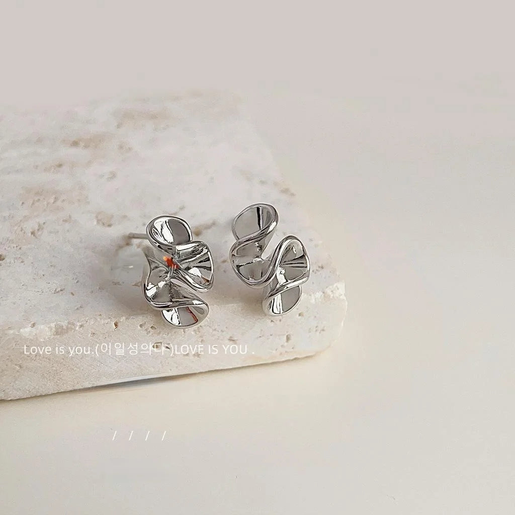 Irregular Geometric Copper Stud Earrings For Women, Minimalist Sweet Cool Office Jewelry