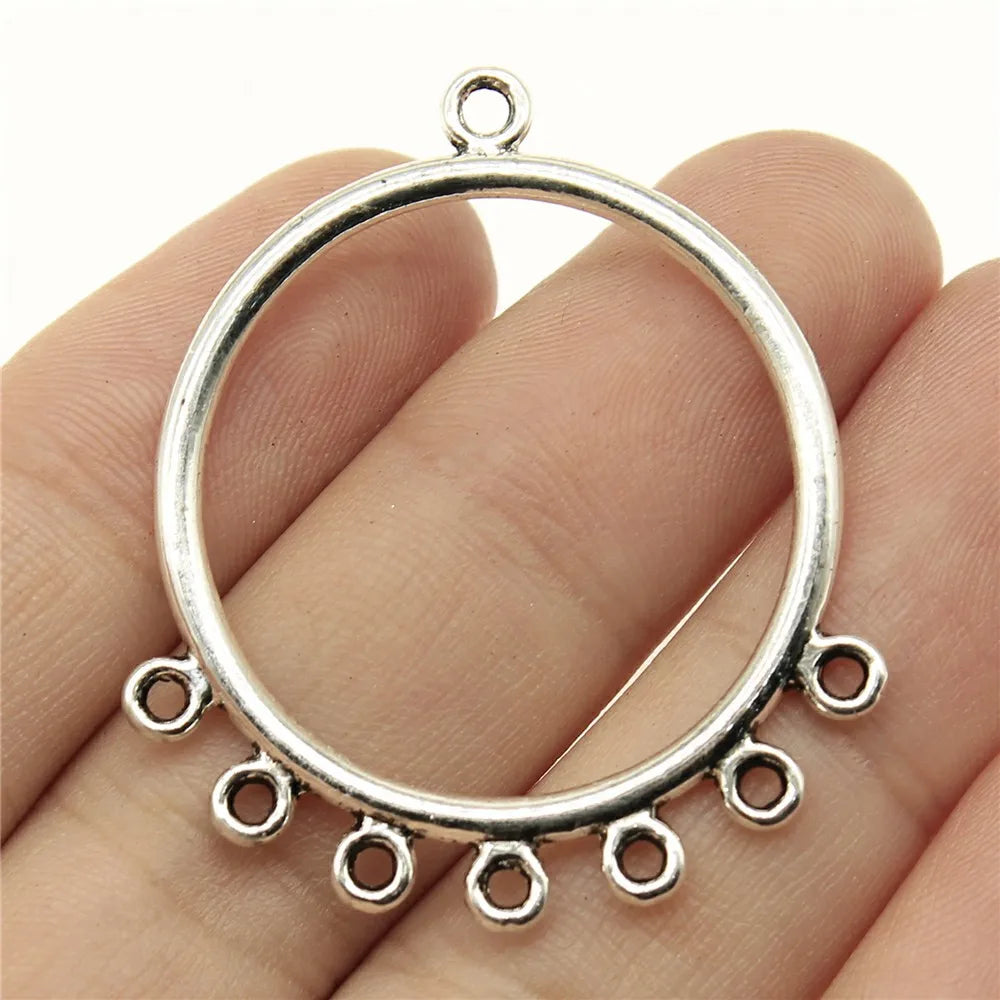 44x37mm 3.1g Antique Silver Zinc Alloy Simple Round Earring Connector Charm for DIY Dangle Earrings