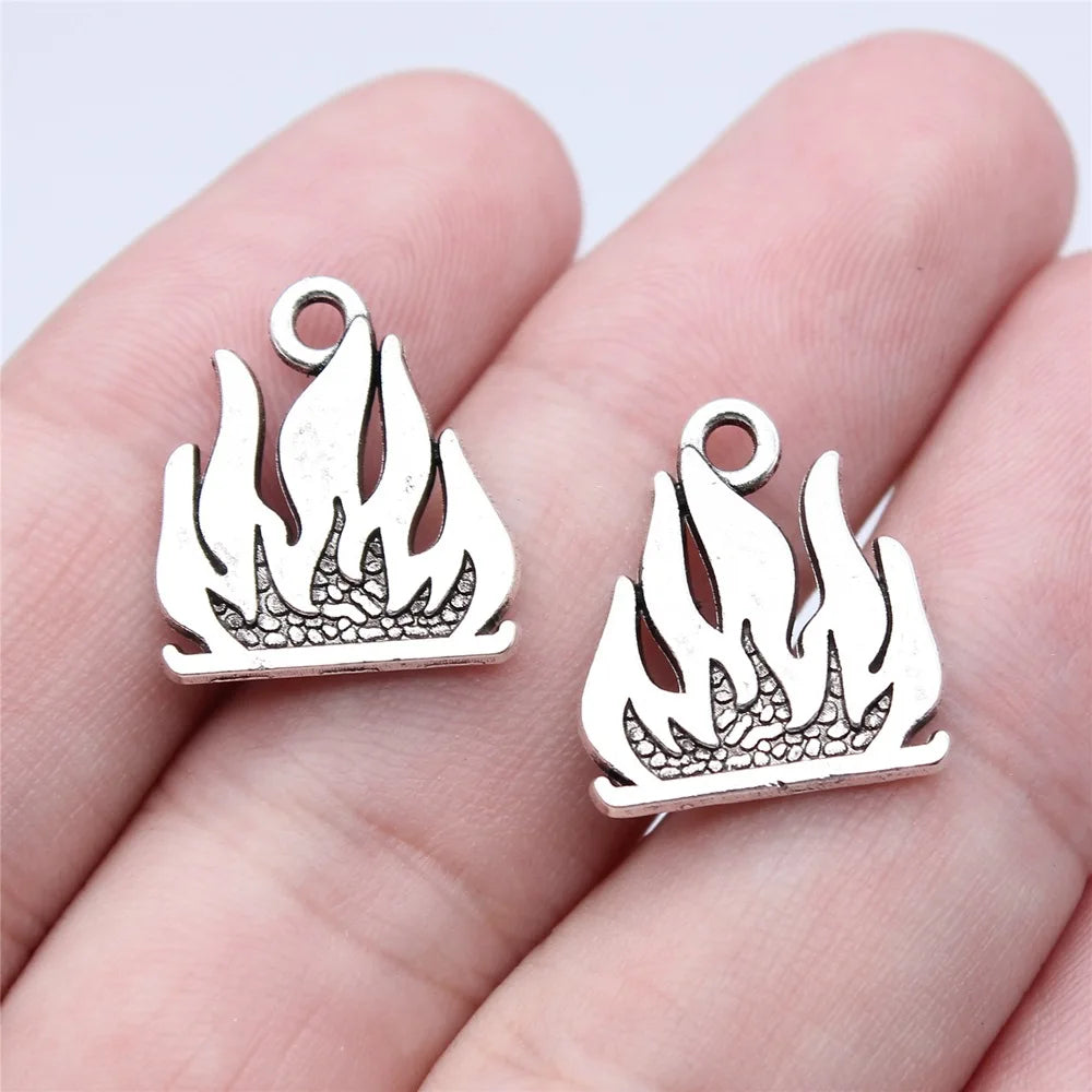18x16mm 1.9g Antique Silver Zinc Alloy Flame Charm Pendant for DIY Necklace Bracelet Jewelry Making