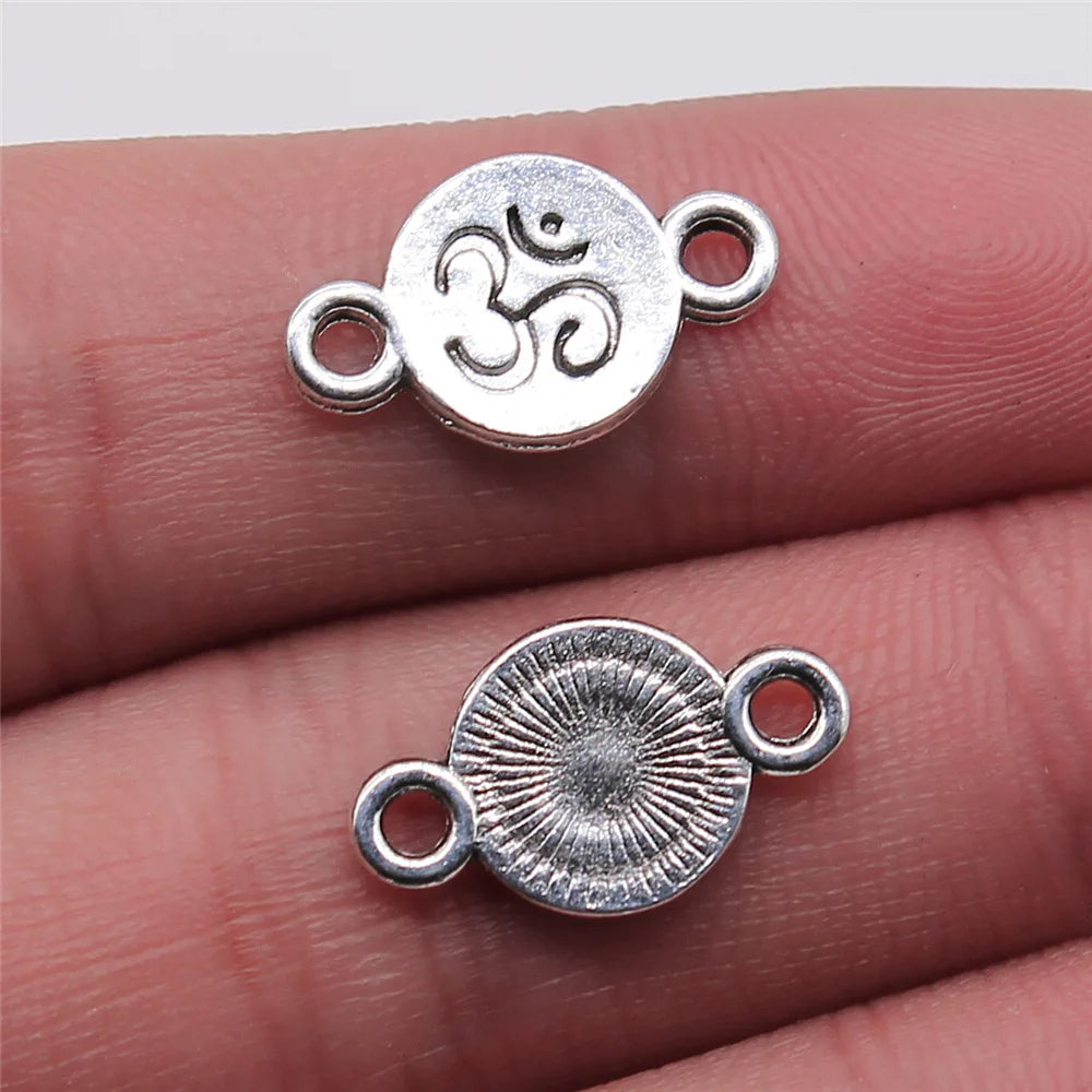10x17mm 0.7g Antique Silver Zinc Alloy OM Round Connector Charm for DIY Jewelry Making