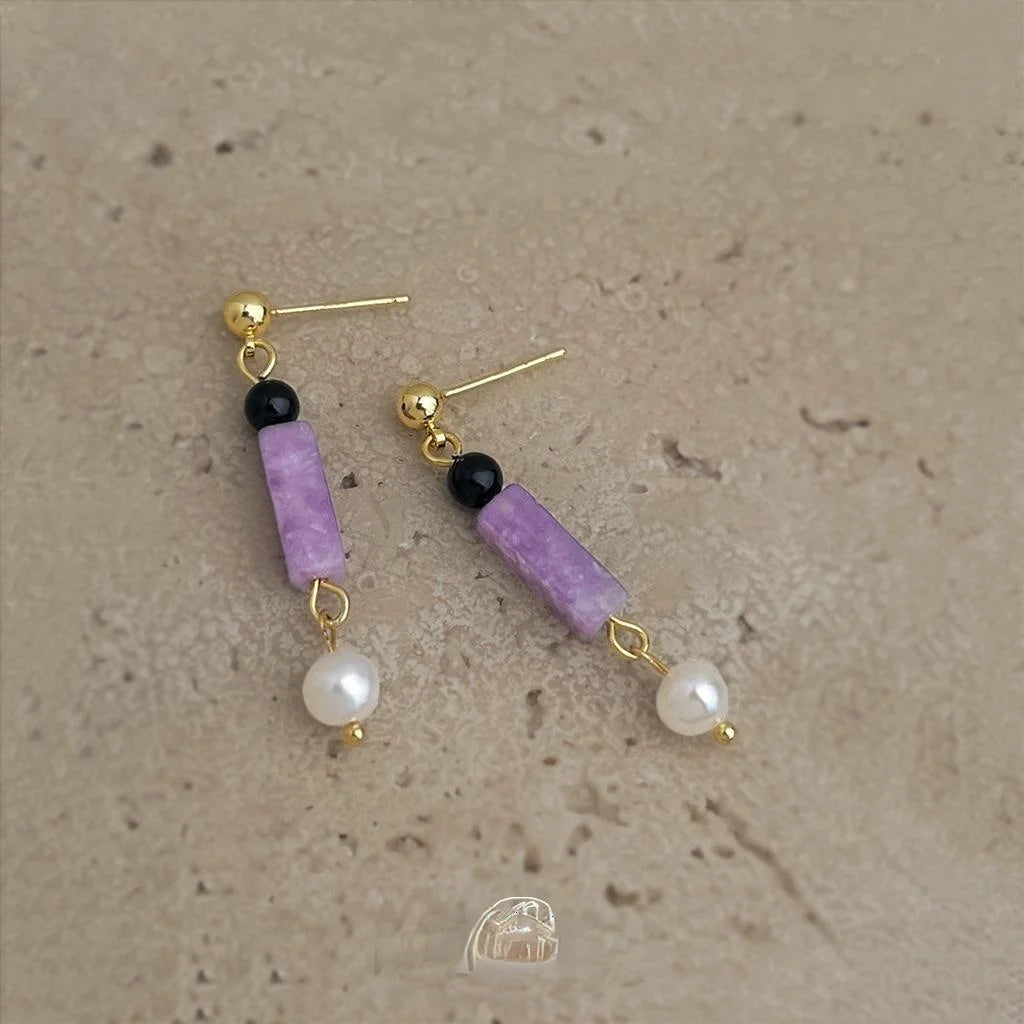 Handmade Natural Freshwater Pearl Amethyst Stone Geometric Teardrop Drop Earrings Style