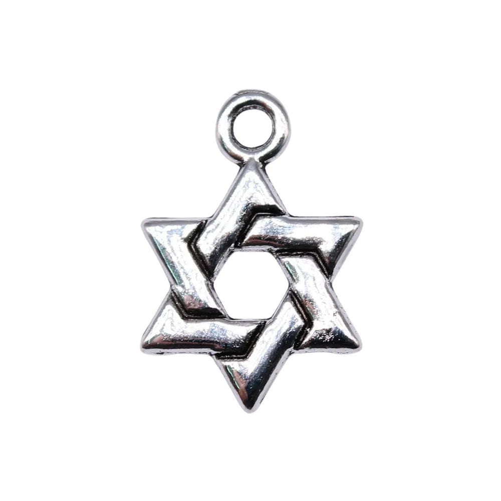 18x14mm 0.8g Antique Silver Zinc Alloy Double Sided Hexagram Charm Pendant for DIY Jewelry Making