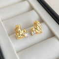 Light Luxury Textured Heart Geometric Micro Pave Zircon Copper Stud Earrings