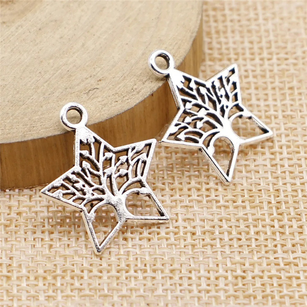 21x23mm 1.1g Multi Color Zinc Alloy Five Point Star Tree Charm Pendant for DIY Jewelry Making
