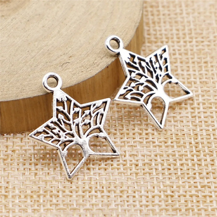 21x23mm 1.1g Multi Color Zinc Alloy Five Point Star Tree Charm Pendant for DIY Jewelry Making