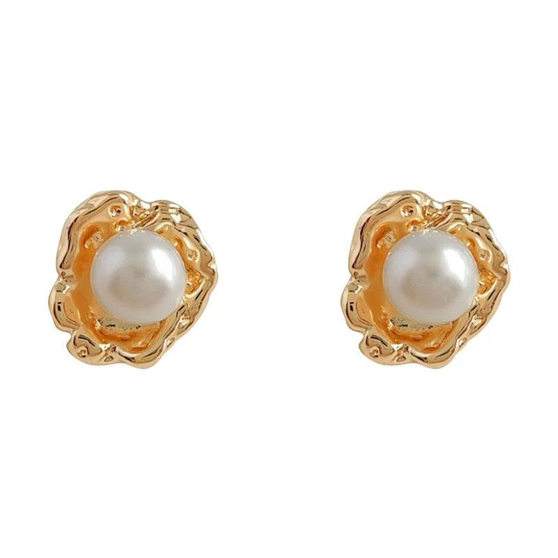 14K Gold Plated Geometric Faux Pearl Drop Earrings, Minimalist Luxury Style