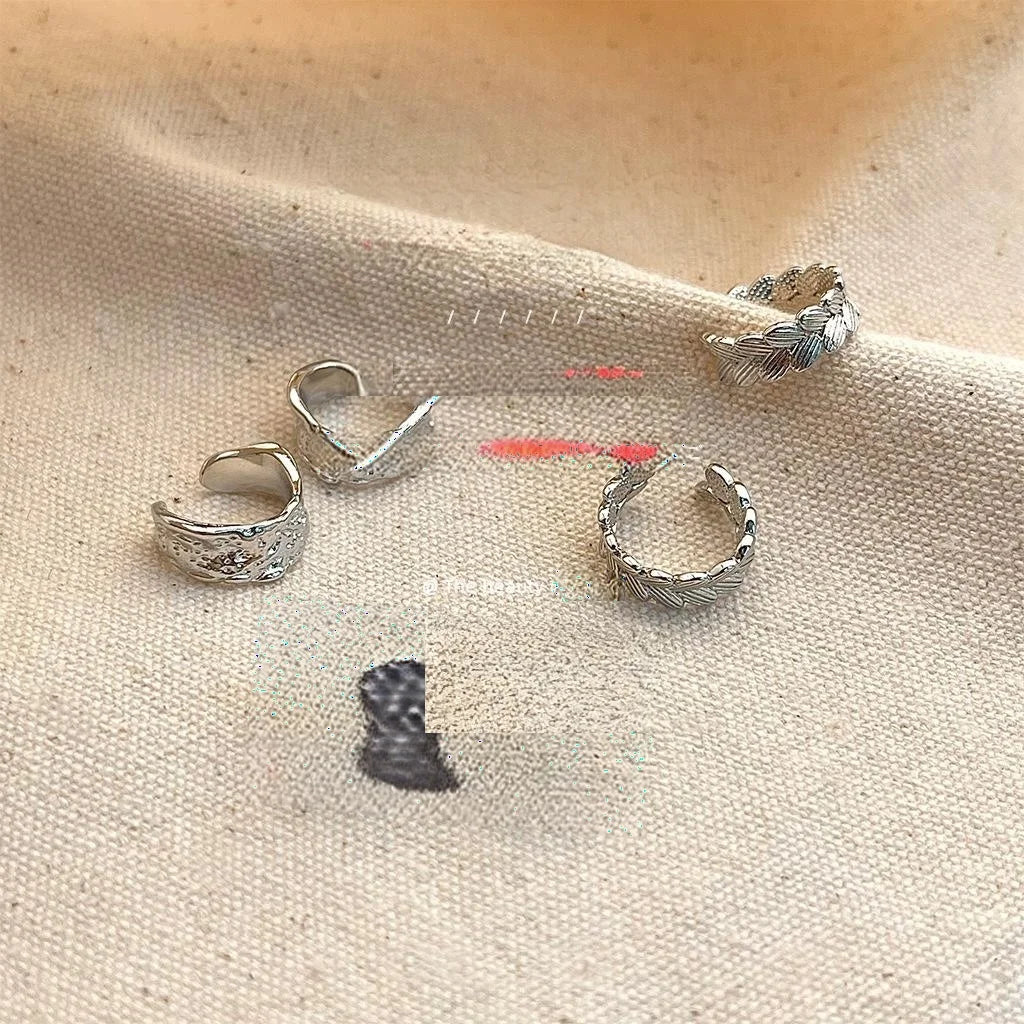 Silver Tone Copper Geometric Hoop Ear Cuff Clip On Drop Earrings For Women