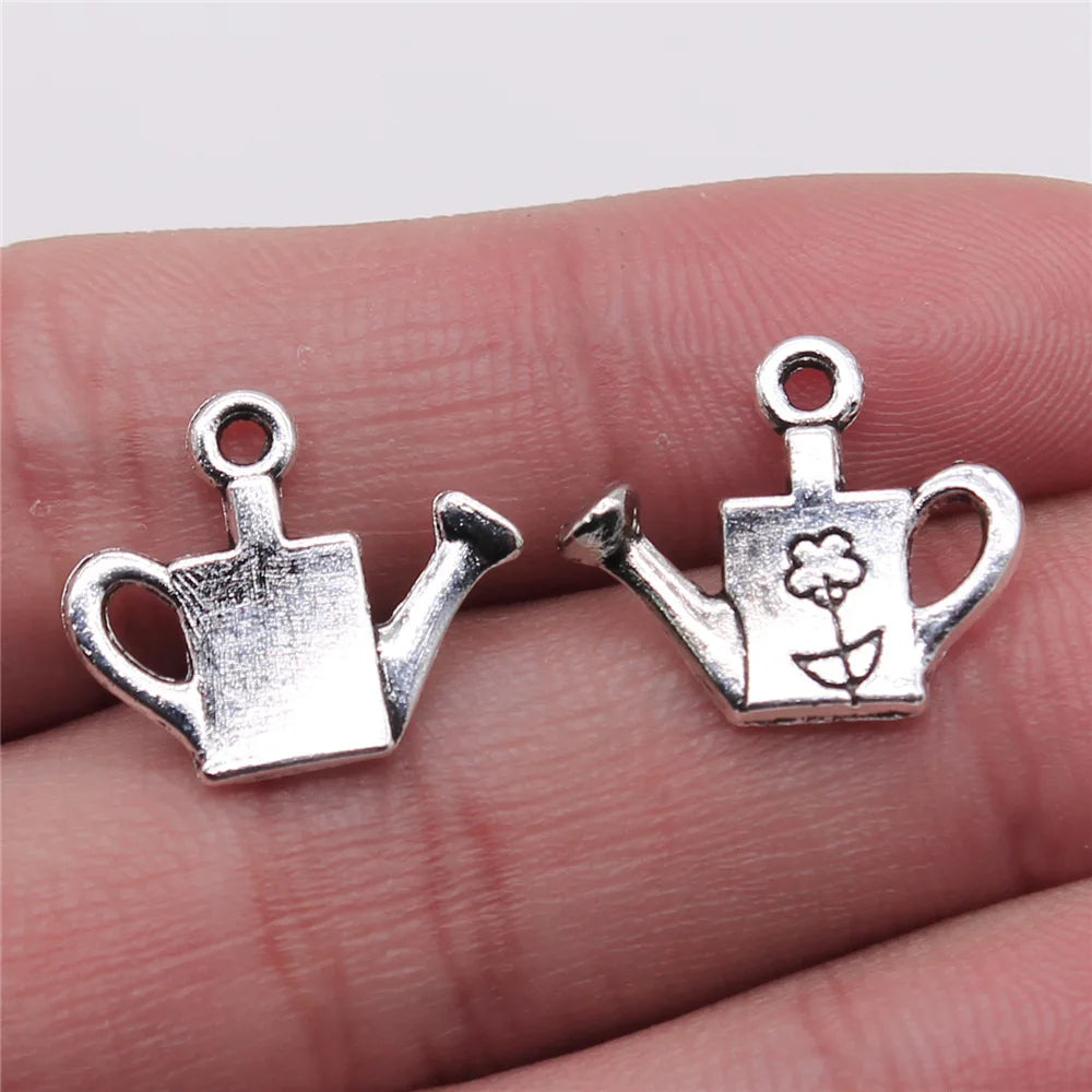 15x18mm 1g Antique Silver Zinc Alloy Watering Can Flower Charm Pendant for DIY Bracelet Necklace Making