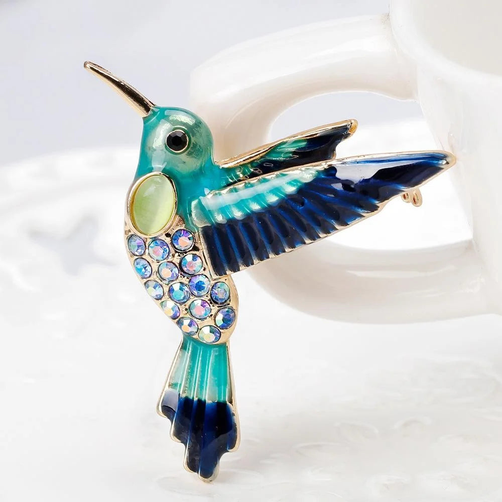 Elegant Enamel Hummingbird Brooch With Rhinestone Alloy Bird Lapel Pin Corsage For Women Suit Accessory Gift