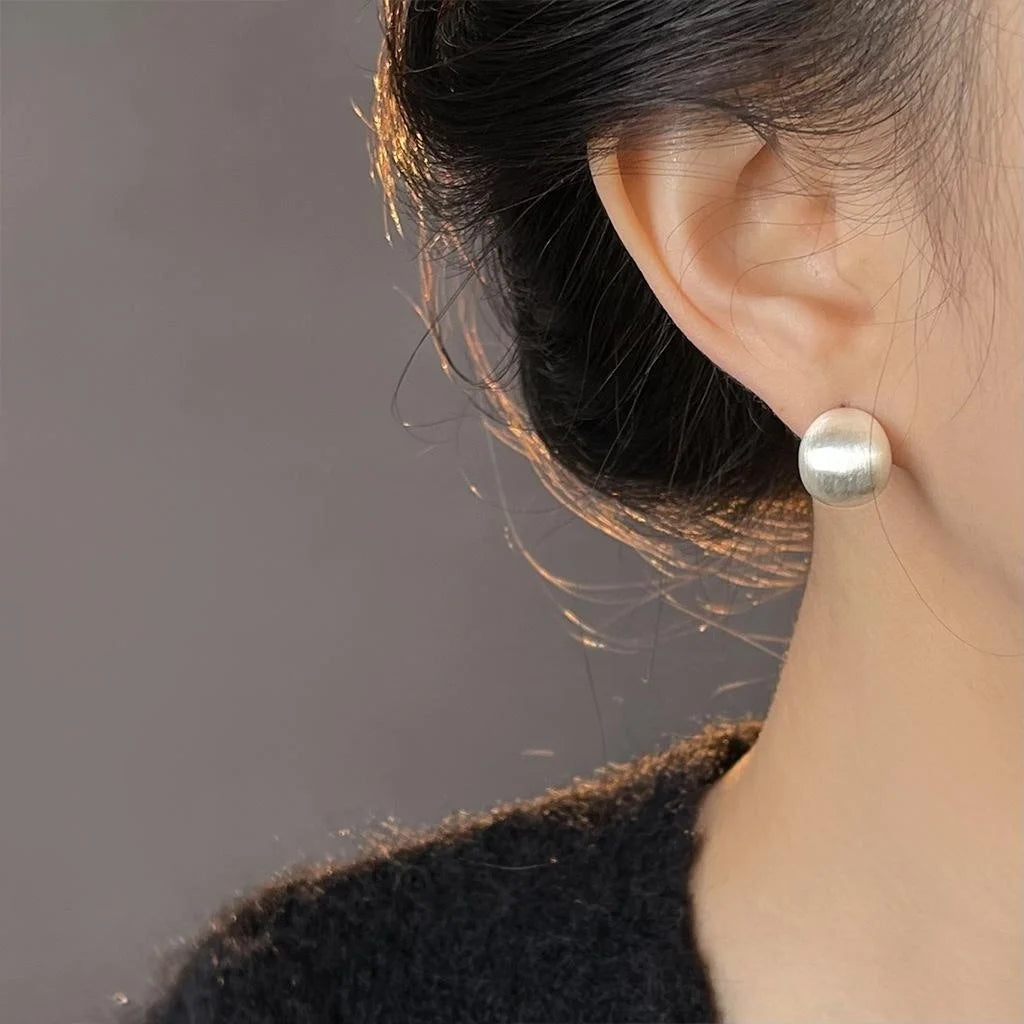 Premium Minimalist Matte Brushed Copper Half Circle Geometric Stud Earrings