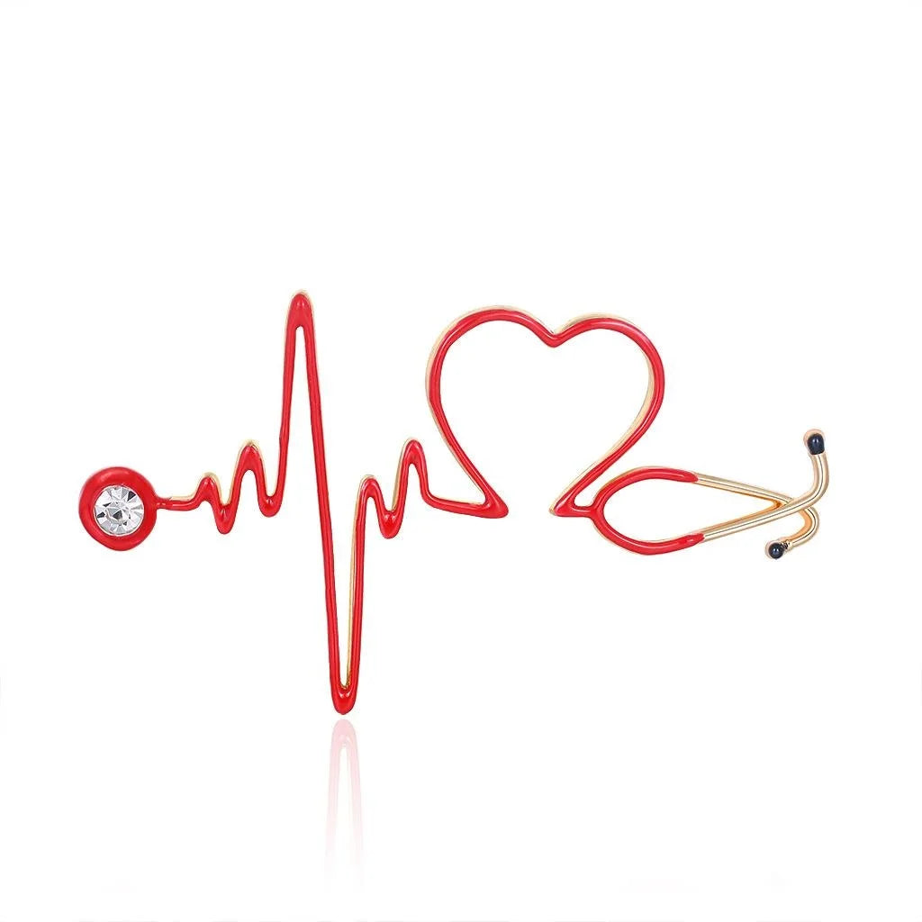 Cute Enamel Alloy Nurse Stethoscope Heart Brooch With Rhinestone Accent, Medical Lapel Pin Suit Accessory Gift