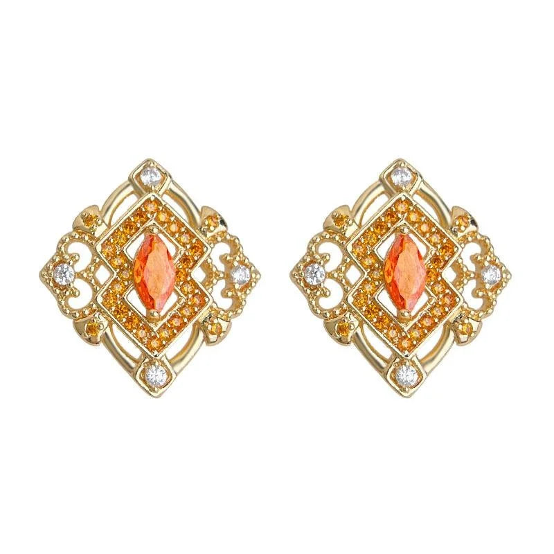 Premium Geometric Micro Pave Zircon Copper Stud Earrings Vintage Style