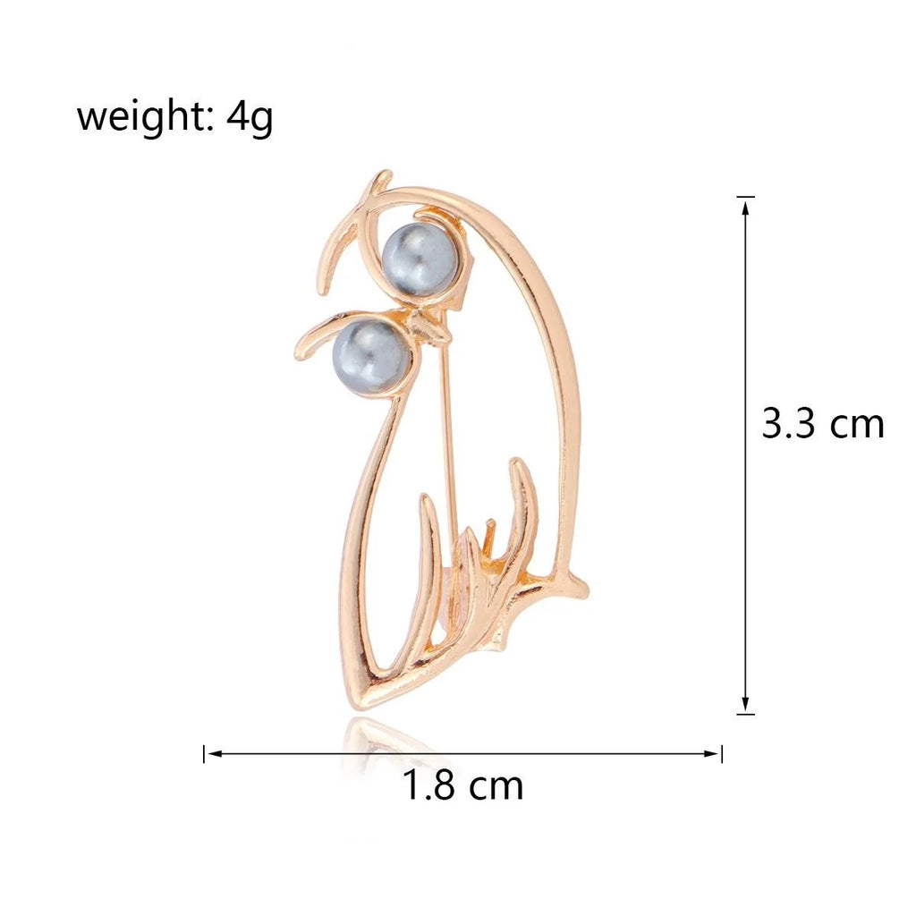 Elegant Hollow Owl Pearl Alloy Brooch For Women, Fashion Lapel Pin Corsage Suit Accessory Gift