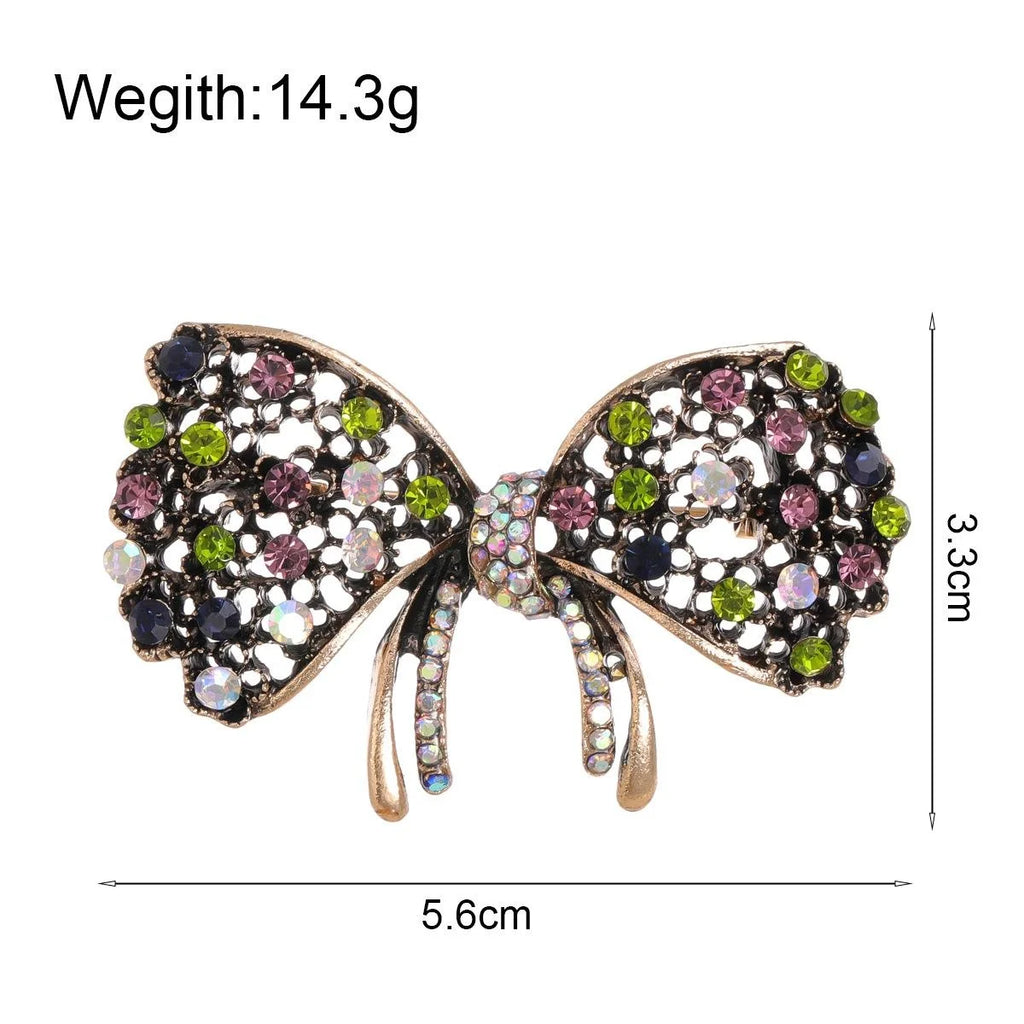 Elegant Bowknot Alloy Rhinestone Brooch With Multicolor Crystals, Women's Lapel Pin Corsage Gift