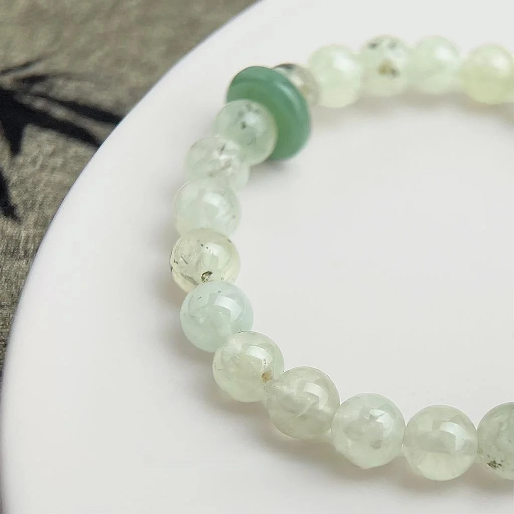 New Chinese Style Natural Stone Prehnite Crystal Bracelet For Women With Geometric Round Ring Design
