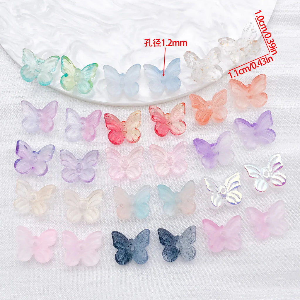 Gold Foil Gradient Glass Butterfly Loose Beads for DIY Tassel Hairpin Jewelry Making