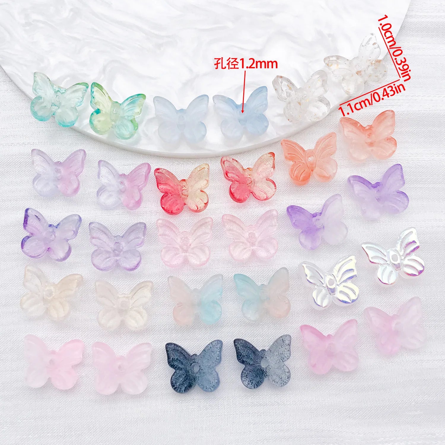 Gold Foil Gradient Glass Butterfly Loose Beads for DIY Tassel Hairpin Jewelry Making