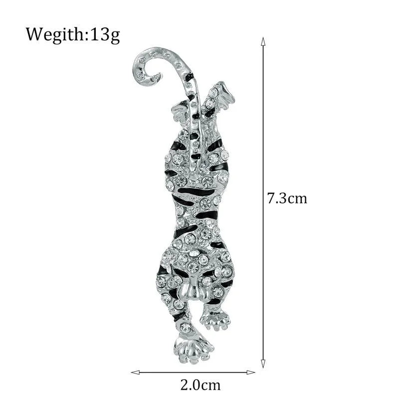 Luxury Rhinestone Tiger Brooch With Black Enamel Stripes, Alloy Animal Lapel Pin Suit Coat Corsage Gift
