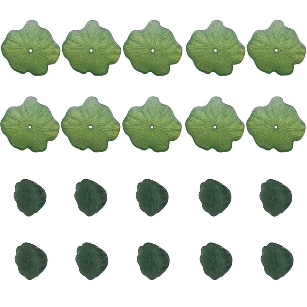 Glass 3D Lotus Leaf Lotus Seed Pierced Bead Charm Pendant for DIY Hair Stick Jewelry