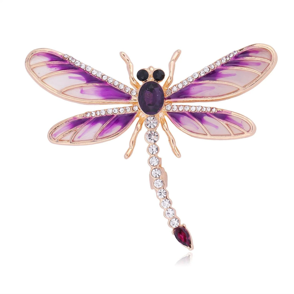 Elegant Green Enamel Dragonfly Brooch With Rhinestone Wings, Women's Lapel Pin Corsage Suit Accessory