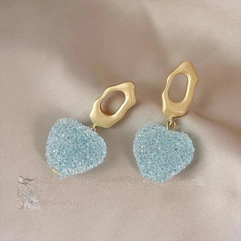 Sweet Heart Shaped Resin Stud Earrings With Silver Plated Posts For Summer Cute Style
