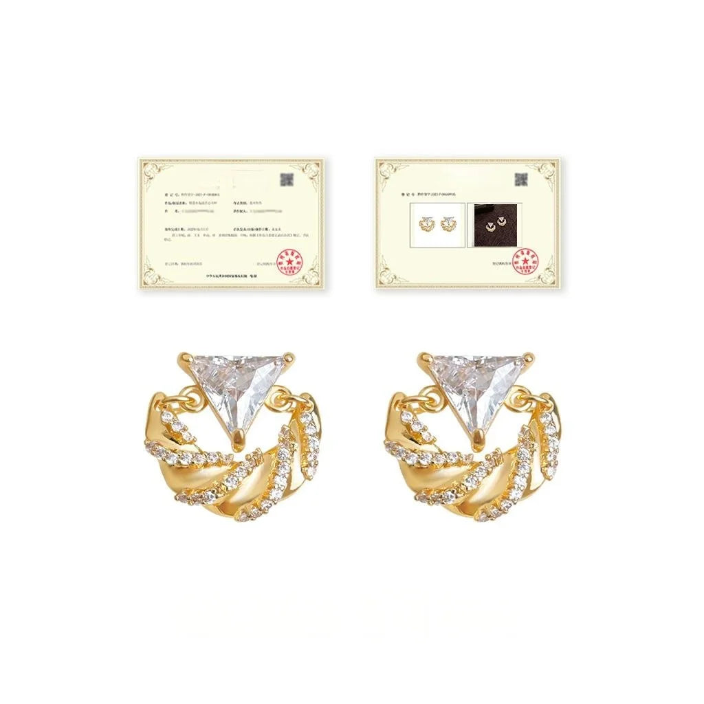 Light Luxury Micro Pave Zircon Heart Geometric Copper Stud Earrings